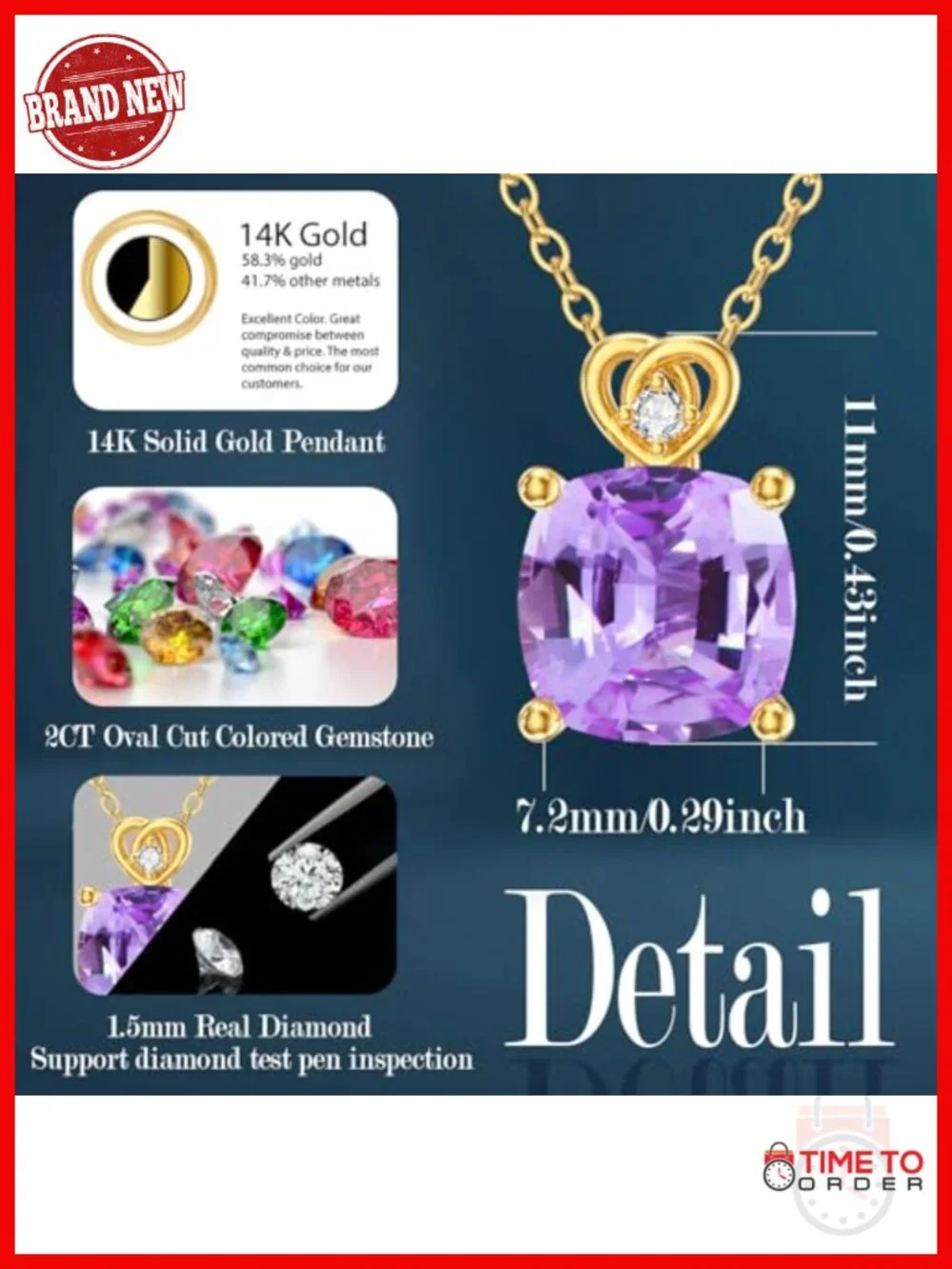 14k Gold Cushion-Cut Birthstone Pendant Necklace with Real Diamond Chain 16-18